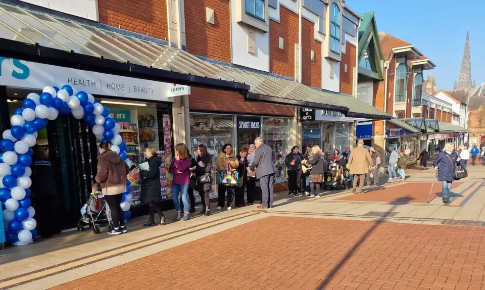 Shops and retail businesses in Lichfield city centre, Staffordshire.